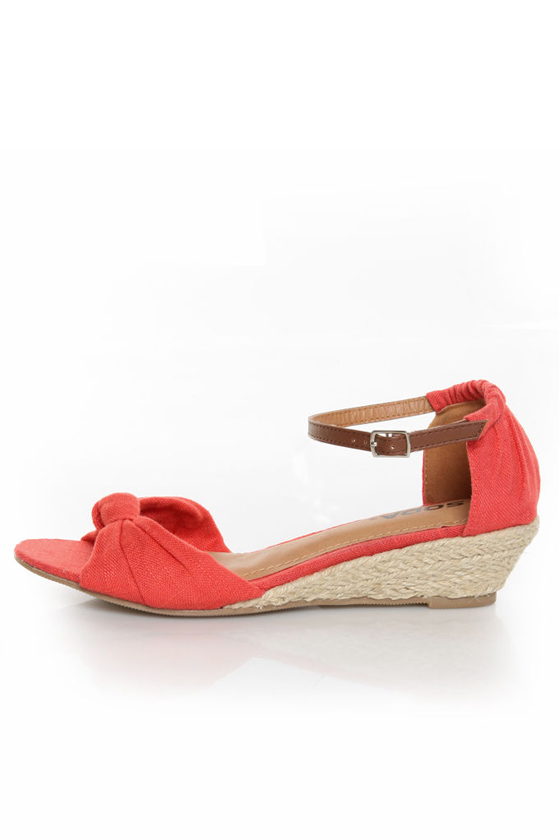 Soda Zaria Coral Linen Espadrille Sliver Wedges