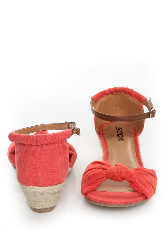 Soda Zaria Coral Linen Espadrille Sliver Wedges