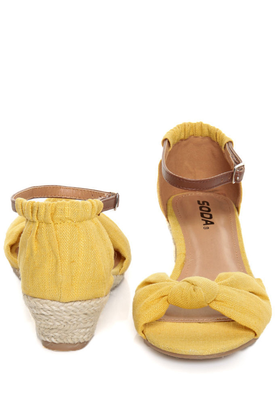 Soda Zaria Mustard Linen Espadrille Sliver Wedges