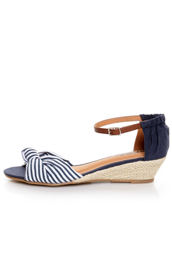 Soda Zaria Navy & White Stripe Espadrille Sliver Wedges