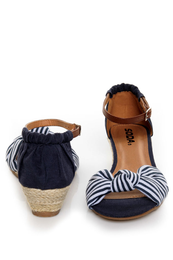 Soda Zaria Navy & White Stripe Espadrille Sliver Wedges
