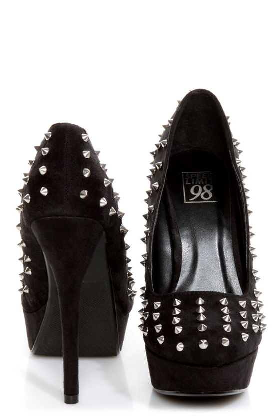 Speed Limit 98 Shark Black Spiked Platform Pumps
