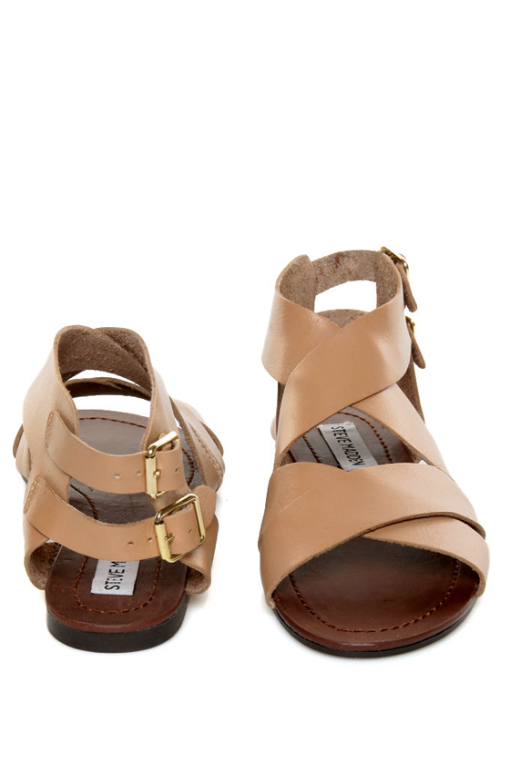 Steve Madden Achilees Natural Leather Flat Gladiator Sandals