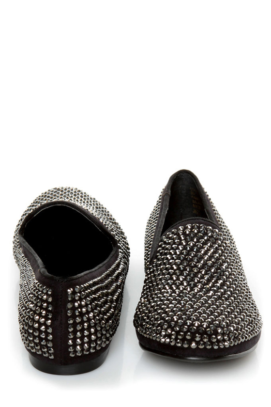 Steve Madden Conncord Black Bejeweled Smoking Slipper Flats