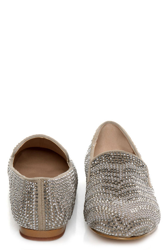 Steve Madden Conncord Pewter Studded Smoking Slipper Flats