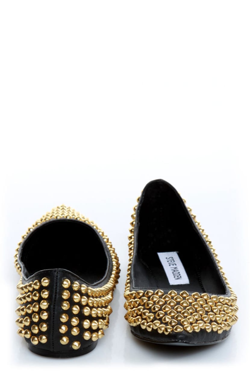 Steve Madden Extraa Black Gold Studded Pointed Flats