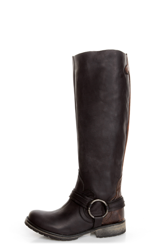 Steve Madden Judgemnt Black Leather Fleur-De-Lis Riding Boots
