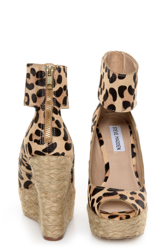 Steve Madden Kardd Leopard Pony Fur Espadrille Wedges