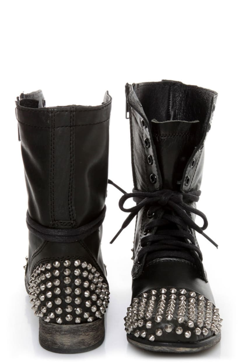 Mordrin inicial Llevando Steve Madden Tarnney Grey Leather Studded Lace-Up Combat Boots - $149.00 -  Lulus