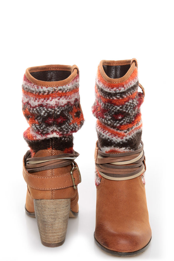 Steve Madden Tolteca Cognac Leather Southwest Mid-Calf Boots