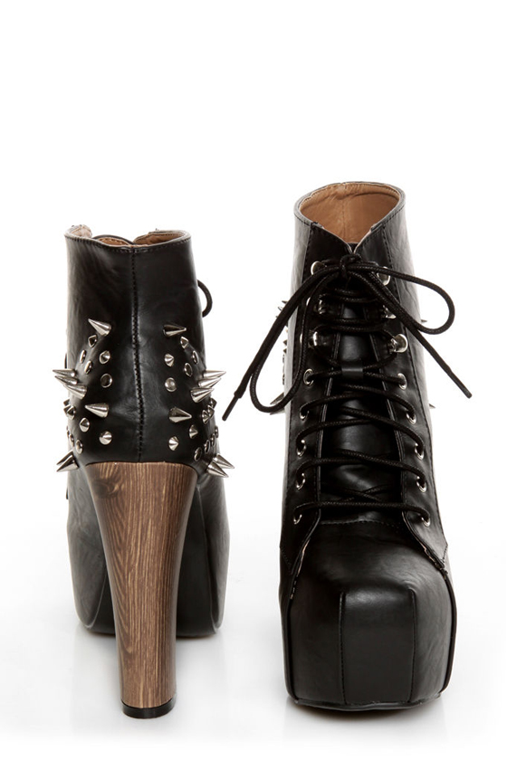 Shoe Republic LA Terza Black Spiked and Studded Lace-Up Booties