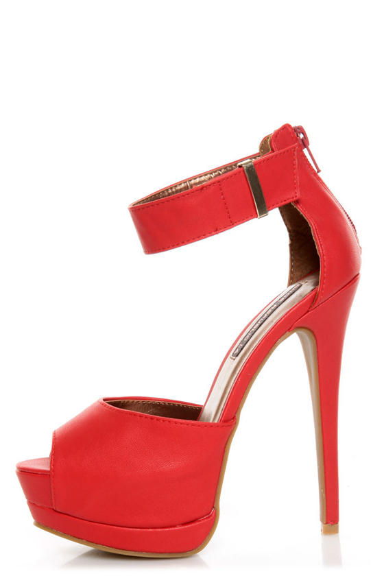 Shoe Republic LA Catarina Red Ankle Strap Platform Heels