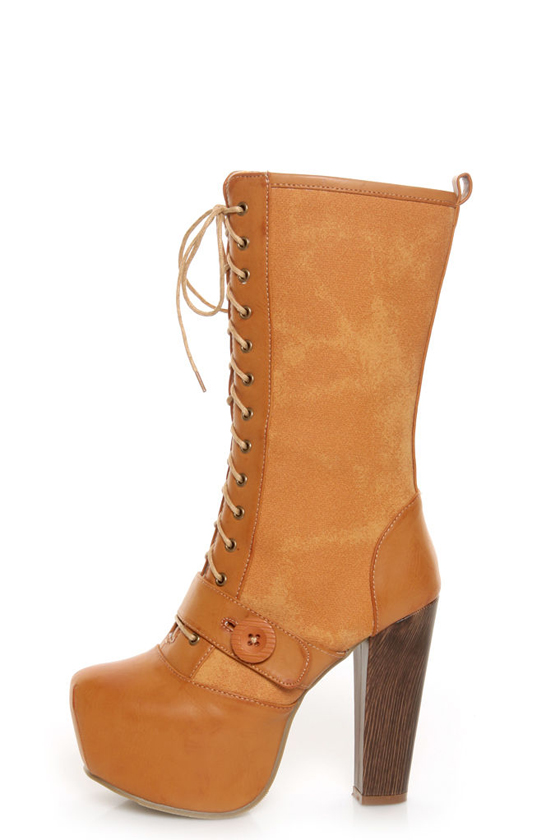 Shoe Republic LA Fiorina Mocha Belted Lace-Up Platform Boots