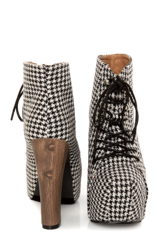 Shoe Republic LA Gardena Black Houndstooth Lace-Up Ankle Boots