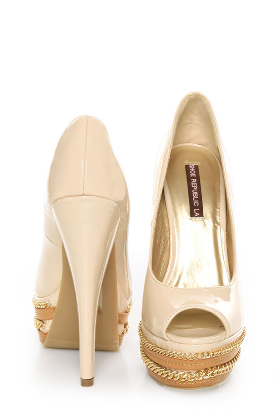 Shoe Republic LA Leisure Blush Patent Chained Platform Pumps