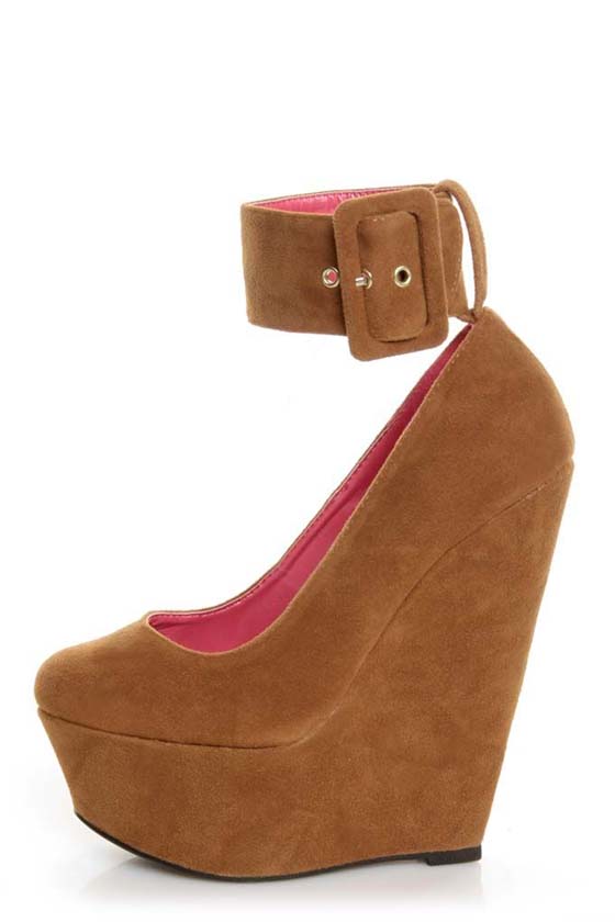 Shoe Republic LA Lynn Tan Ankle Strap Mega Platform Wedges