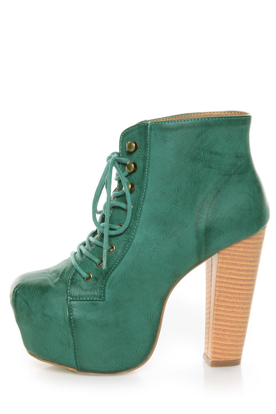 Shoe Republic LA Step Green Lace-Up Platform Ankle Boots