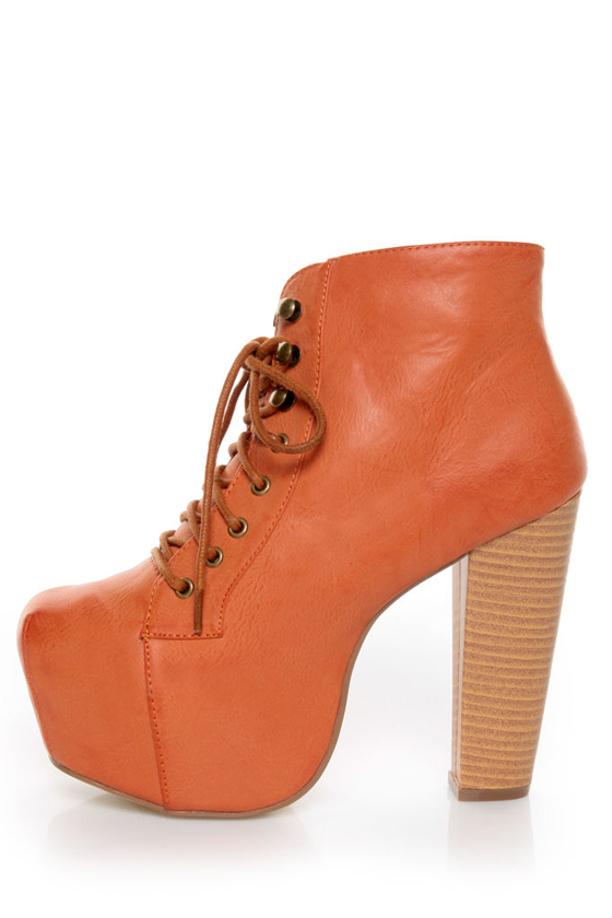 Shoe Republic LA Step Orange Lace-Up Platform Ankle Boots