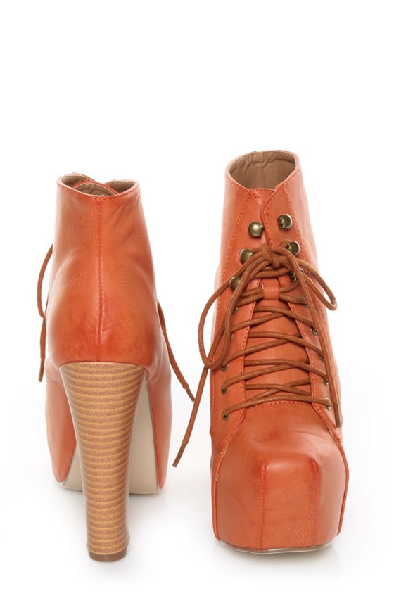 Shoe Republic LA Step Orange Lace-Up Platform Ankle Boots