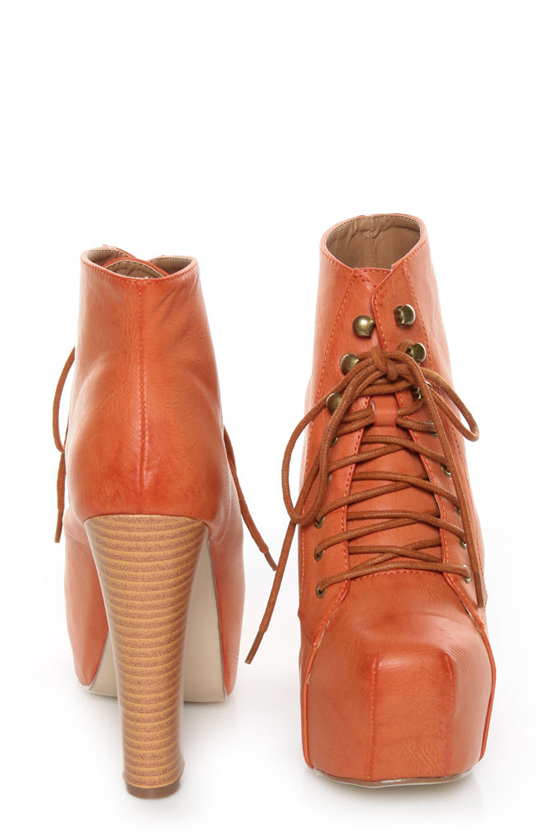 Shoe Republic LA Step Orange Lace-Up Platform Ankle Boots