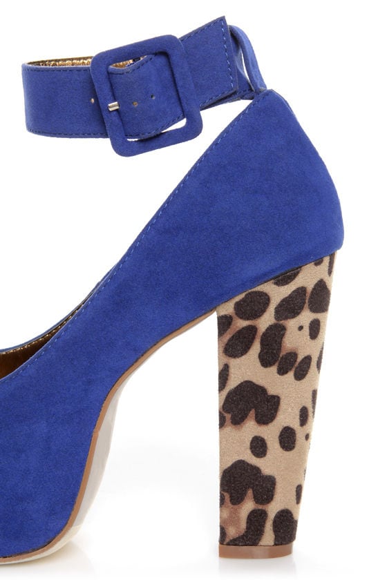 Shoe Republic LA Vicenza Blue and Leopard Platform Heels