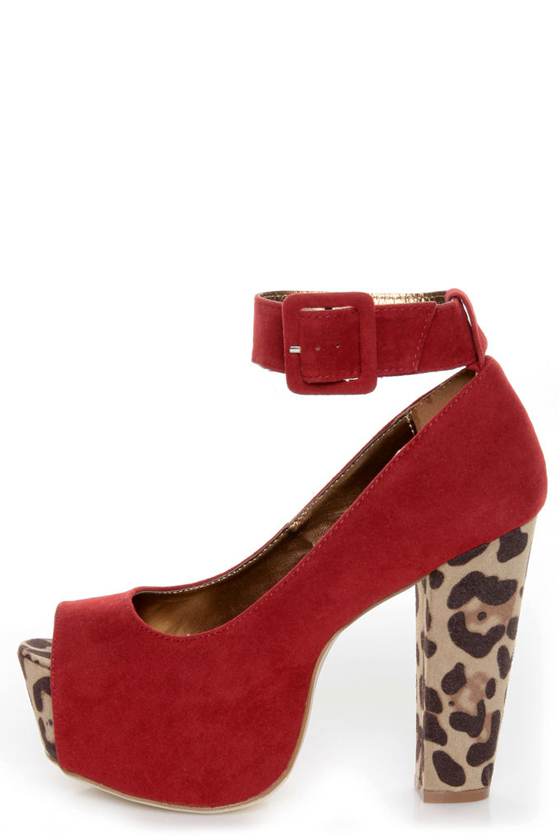 Shoe Republic LA Vicenza Wine Red and Leopard Platform Heels