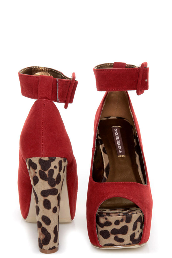 Shoe Republic LA Vicenza Wine Red and Leopard Platform Heels
