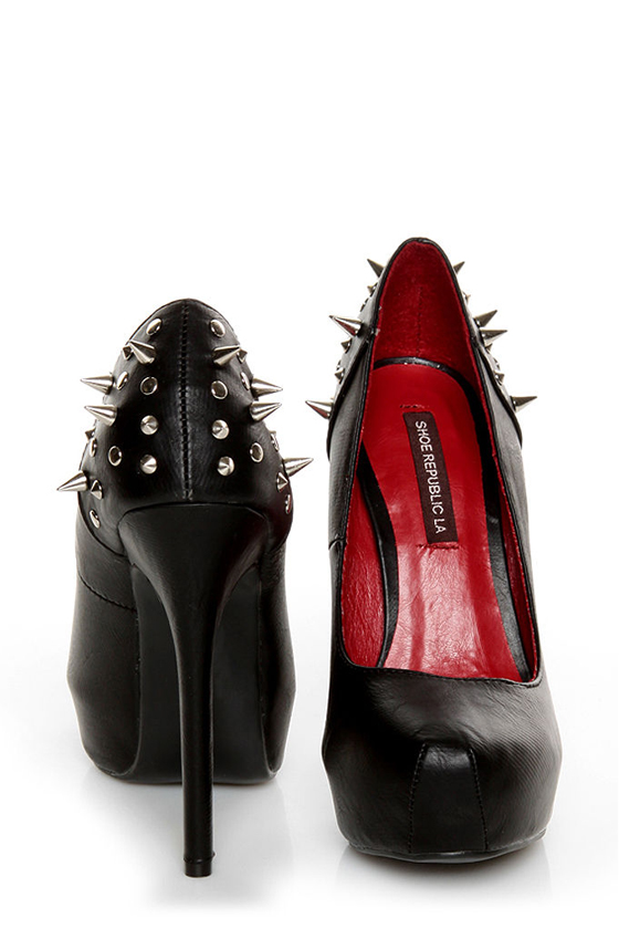 Shoe Republic LA Volta Black Spiked and Studded Platform Pumps