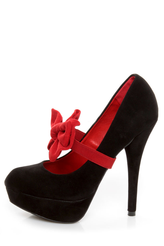 Promise Bachata Black Suede Bow-Strap Pumps
