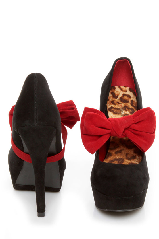 Promise Bachata Black Suede Bow-Strap Pumps