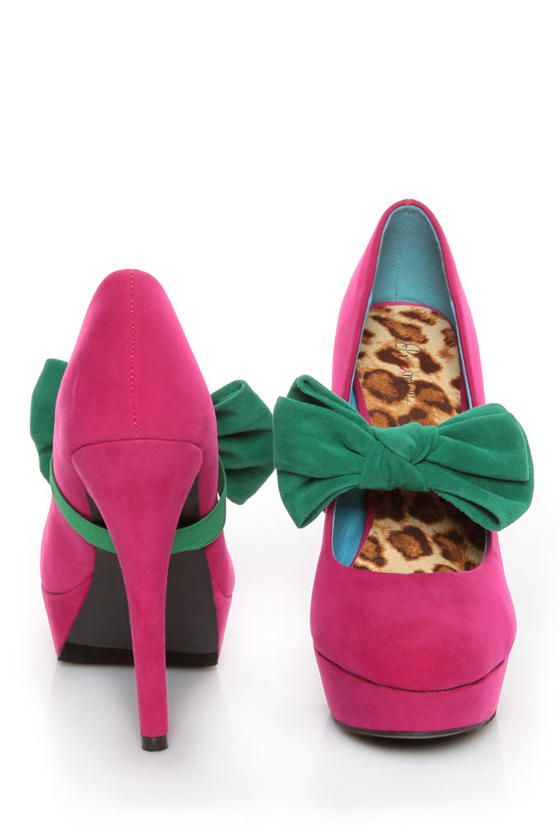 Promise Bachata Fuchsia Suede Bow-Strap Pumps