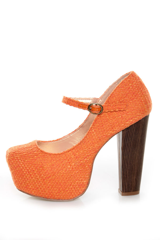 Shoe Republic LA Grand Orange Tweed Mary Jane Platform Heels