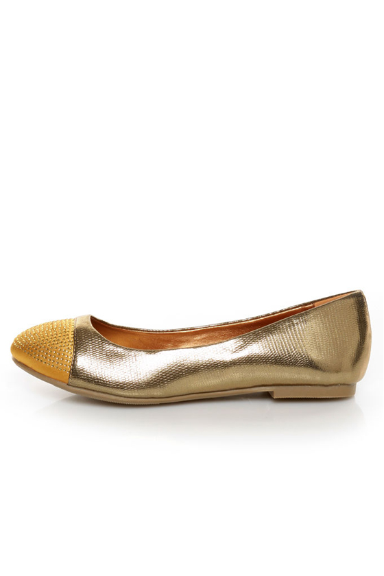 Shoe Republic LA Massimo Bronze Rhinestone Cap-Toe Ballet Flats