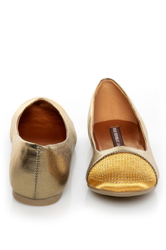 Shoe Republic LA Massimo Bronze Rhinestone Cap-Toe Ballet Flats