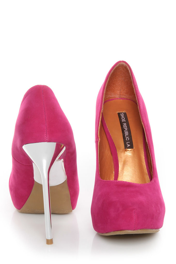 Shoe Republic LA Melody Fuchsia Silver Stiletto Pumps