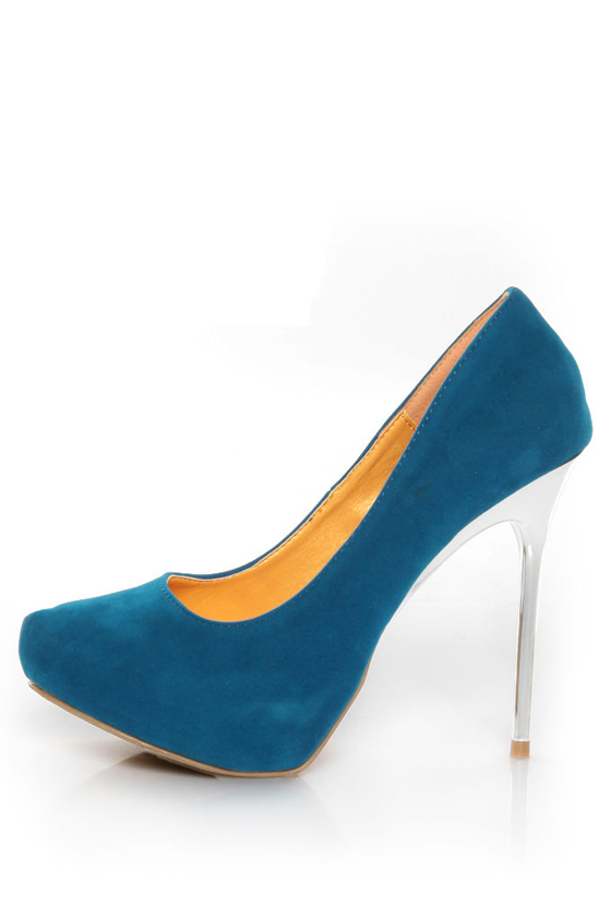 Shoe Republic LA Melody Teal Silver Stiletto Pumps