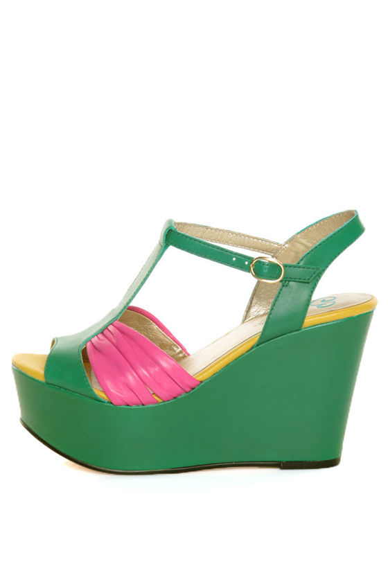 Seychelles You\\\'ll Never Know Emerald Color Block Wedge Sandals