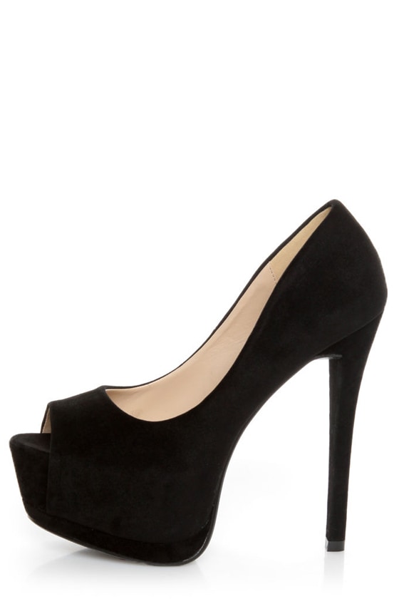 black peep toe platform pumps