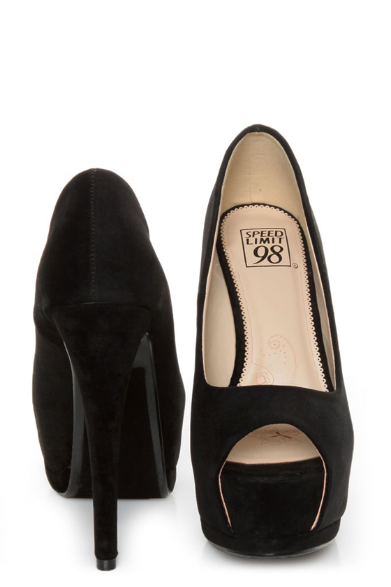 Speed Limit 98 Giant Black Peep Toe Platform Pumps