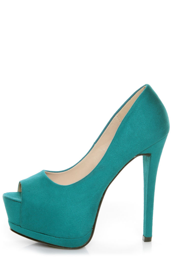 Speed Limit 98 Giant Deep Teal Peep Toe Platform Pumps