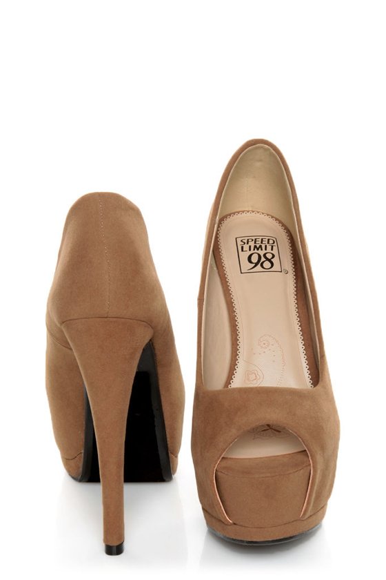 Speed Limit 98 Giant Taupe Peep Toe Platform Pumps