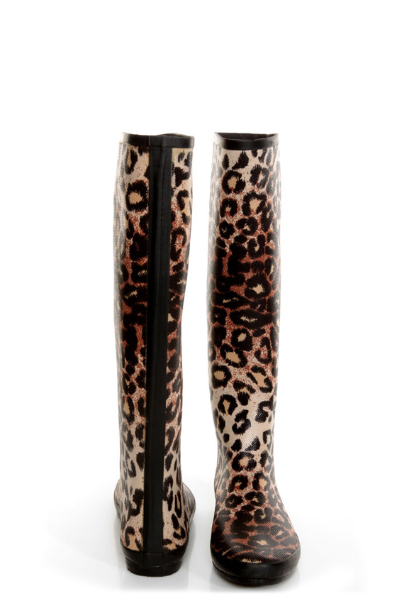 Raindrop Leopard Tan Animal Print Rain Boots