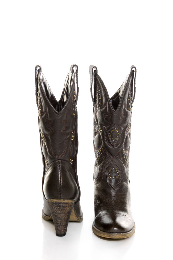 Very Volatile Boulder Brown Embroidered Leather Cowboy Boots