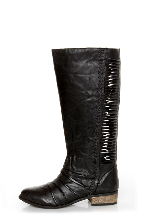 Very Volatile Fringe Black Ruched and Shredded Riding Boots