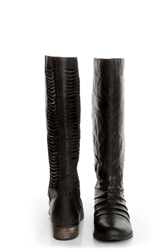 Very Volatile Fringe Black Ruched and Shredded Riding Boots