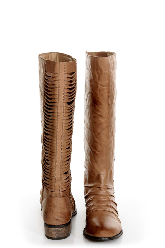 Very Volatile Fringe Taupe Ruched and Shredded Riding Boots