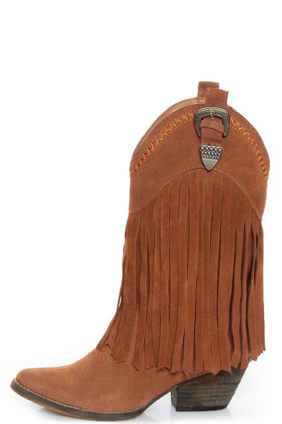 Very Volatile Hillside Tan Fringe Leather Cowboy Boots