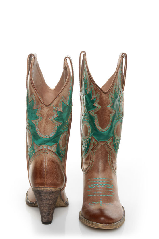 Very Volatile Rio Grande Tan & Teal Embroidered Cowboy Boots