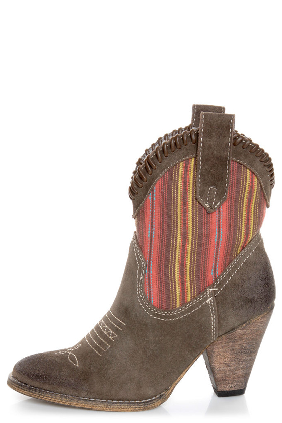 Very Volatile Silverton Taupe Striped Mid-Calf Cowboy Boots