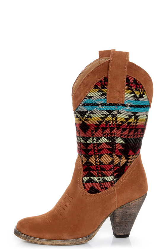 Very Volatile Vona Tan Southwest Print Cowboy Boots